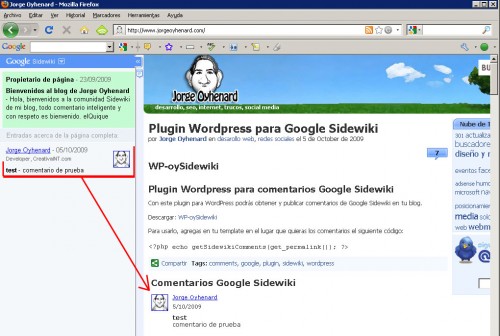 Comentarios Google Sidewiki en WordPress